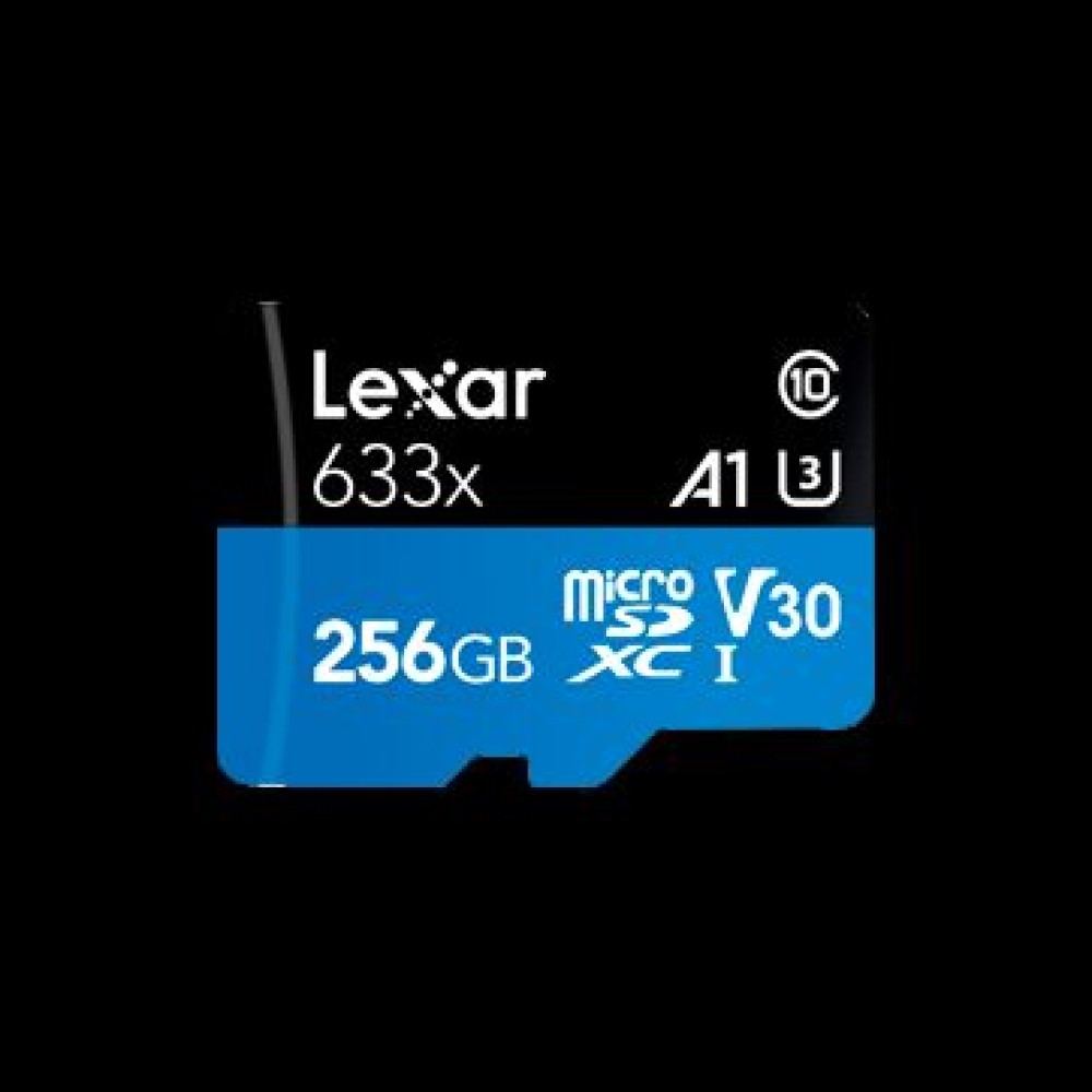 Lexar® 256GB High-Performance 633x microSDXC™ UHS-I with SD adapter, up to 100MB/s read 45MB/s write C10 A1 V30 U3, EAN: 843367119721