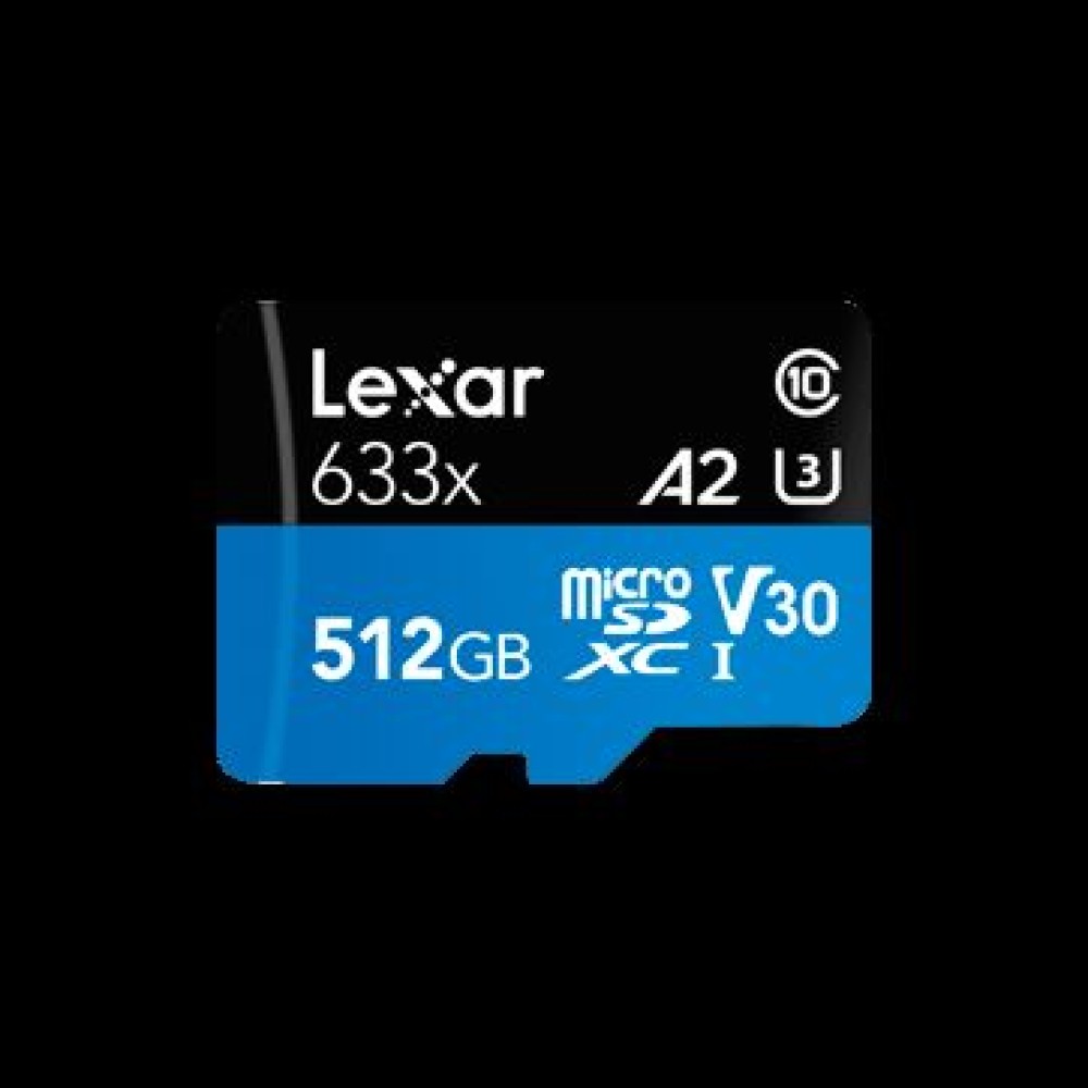 Lexar® 512GB High-Performance 633x microSDXC™ UHS-I with SD adapter, up to 100MB/s read 70MB/s write C10 A2 V30 U3, EAN: 843367119745