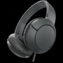 TCL On-Ear Wired Headset, Strong BASS, flat fold, Frequency of response: 10-22K, Sensitivity: 102 dB, Driver Size: 32mm, Impedence: 32 Ohm, Acoustic system: closed, Max power input: 30mW, Connectivity type: 3.5mm jack, Color Shadow Black