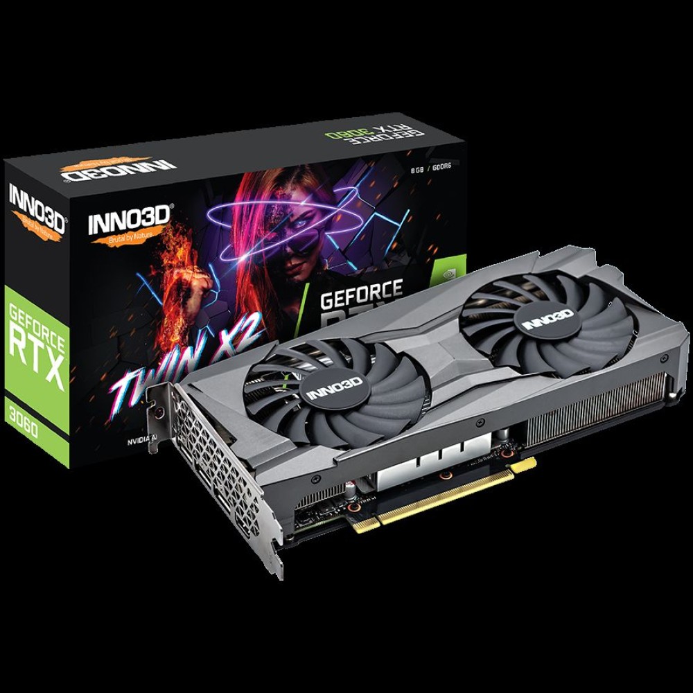 INNO3D Video Card NVIDIA GeForce RTX 3060 Twin X2 8GB GDDR6 128 bit, 1777 MHz / 15 Gbps, 3x DP, 1x HDMI, 2 fan, 2 slot