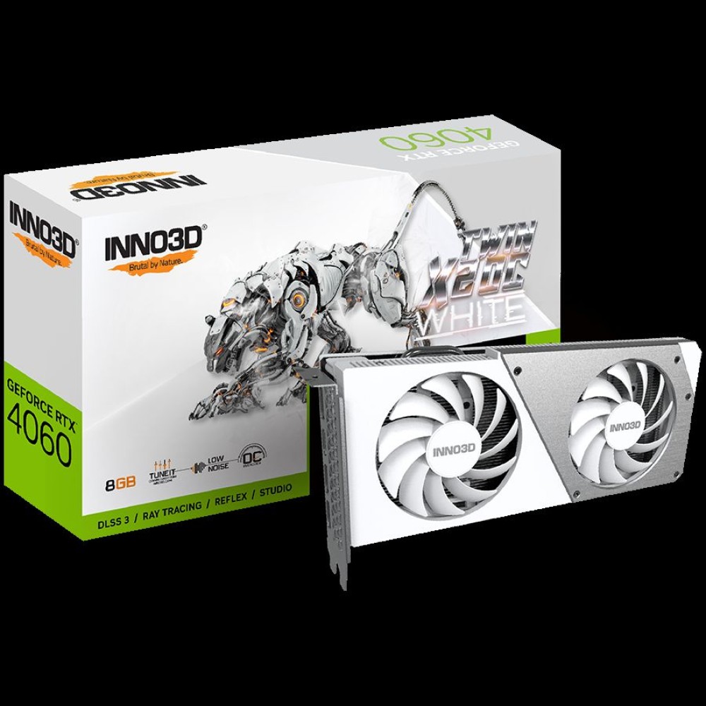 Inno3D Video Card GeForce RTX 4060 Twin X2 OC WHITE 8GB GDDR6 128-bit 2490 17Gbps 3xDP+HDMI Dual Slot