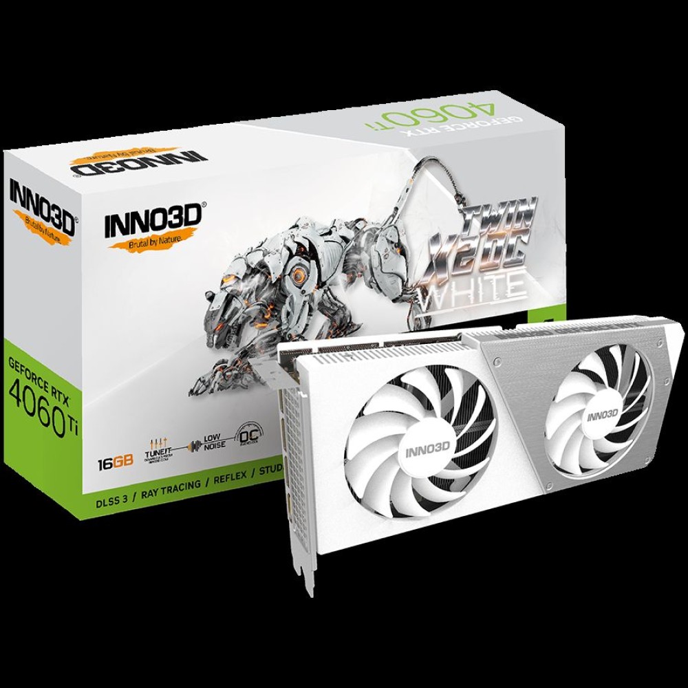 Inno3D Video Card GeForce RTX 4060 Ti Twin X2 OC WHITE 16GB GDDR6 128-bit 2595 18Gbps 3xDP+HDMI Dual Slot