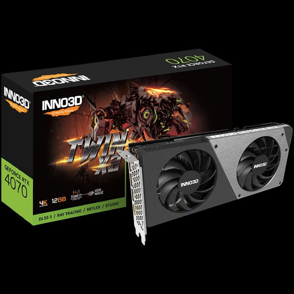 INNO3D NVIDIA GEFORCE RTX 4070 TWIN X2 12GB GDDR6X 192bit, 2475 MHz / 21Gbps, 3x DP, 1x HDMI, 2x Fan, 2 slot