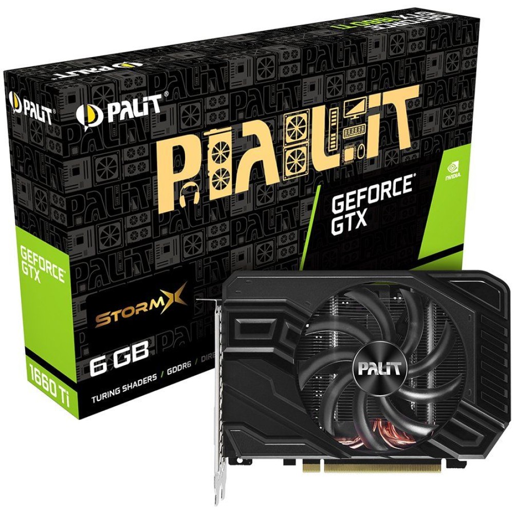 PALIT Video Card NVIDIA GeForce GTX 1660 Ti StormX, 6GB 192bit GDDR6, 1770 / 6000, PCI-E 3, DP, HDMI, DVI, Single Fan, 2 slot