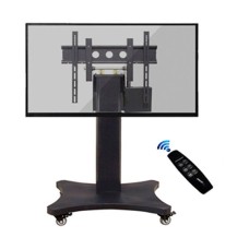 Prestigio Solutions® Mobile stand for 45''-86'' screens, up to 100 kgs weight. Rolling wheels with stoppers. Electric adjustable height. Tempered glass shelf, Black