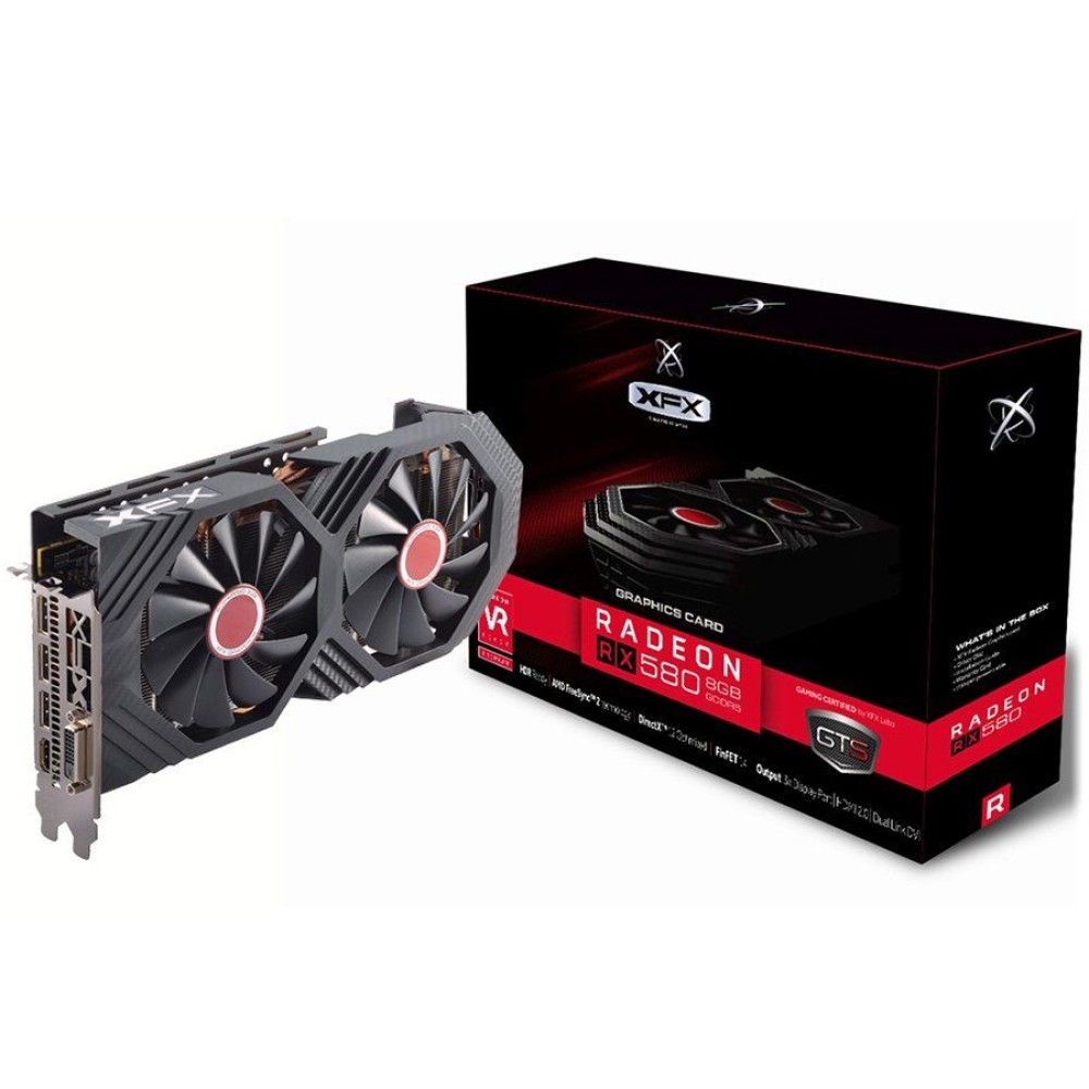 Видеоплата XFX Video Card AMD RADEON RX 580 GTS 8GB XXX Ed. OC 1366 Mhz GDDR5 8GB/256bit Dynamic 22 Blade fan  3X DP HDMI DVI.