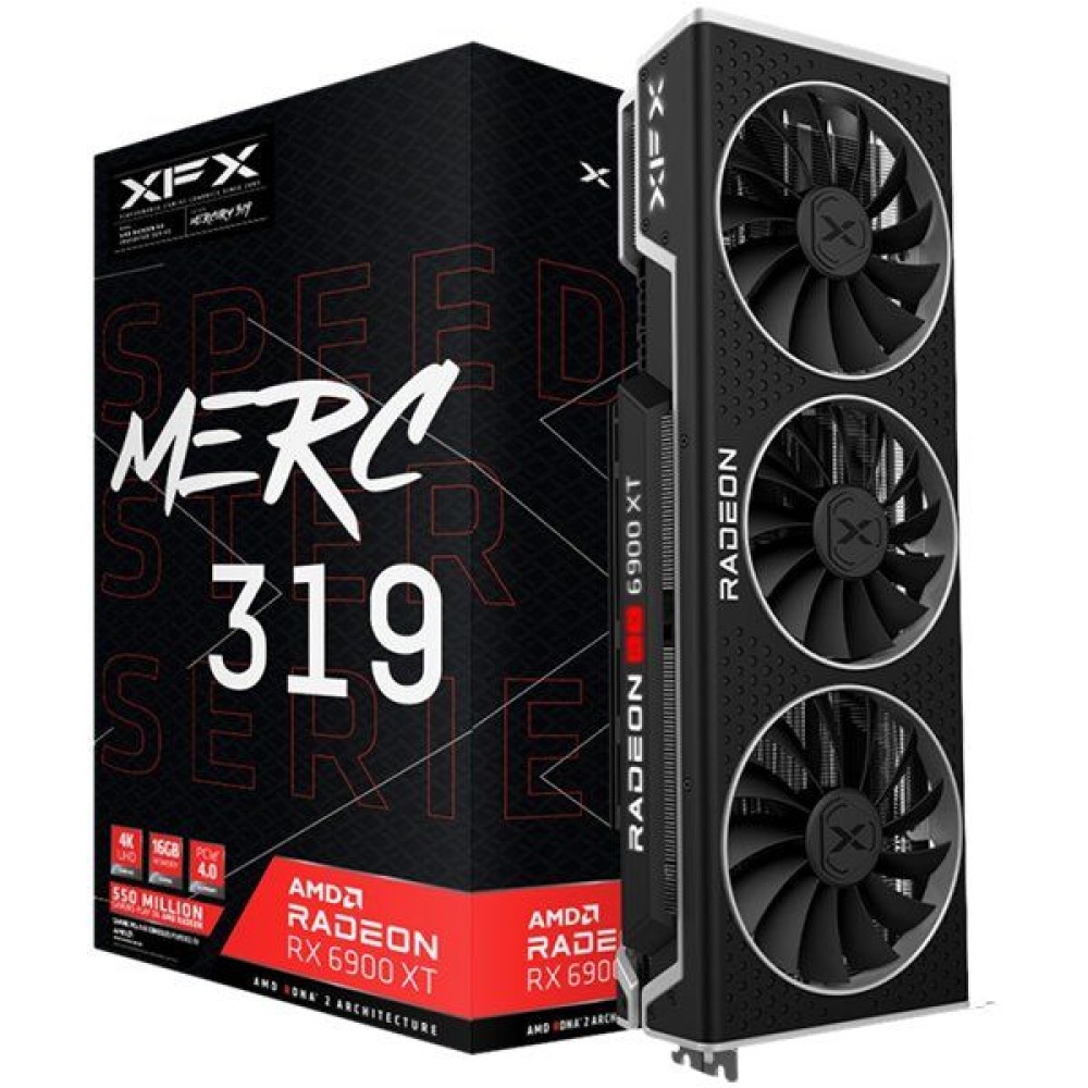 XFX Video Card AMD Radeon RX-6900XT MERC 319, 16GB GDDR6 256bit, HDMI, 2x DP, USBC, 3 Fan, 3 Slot