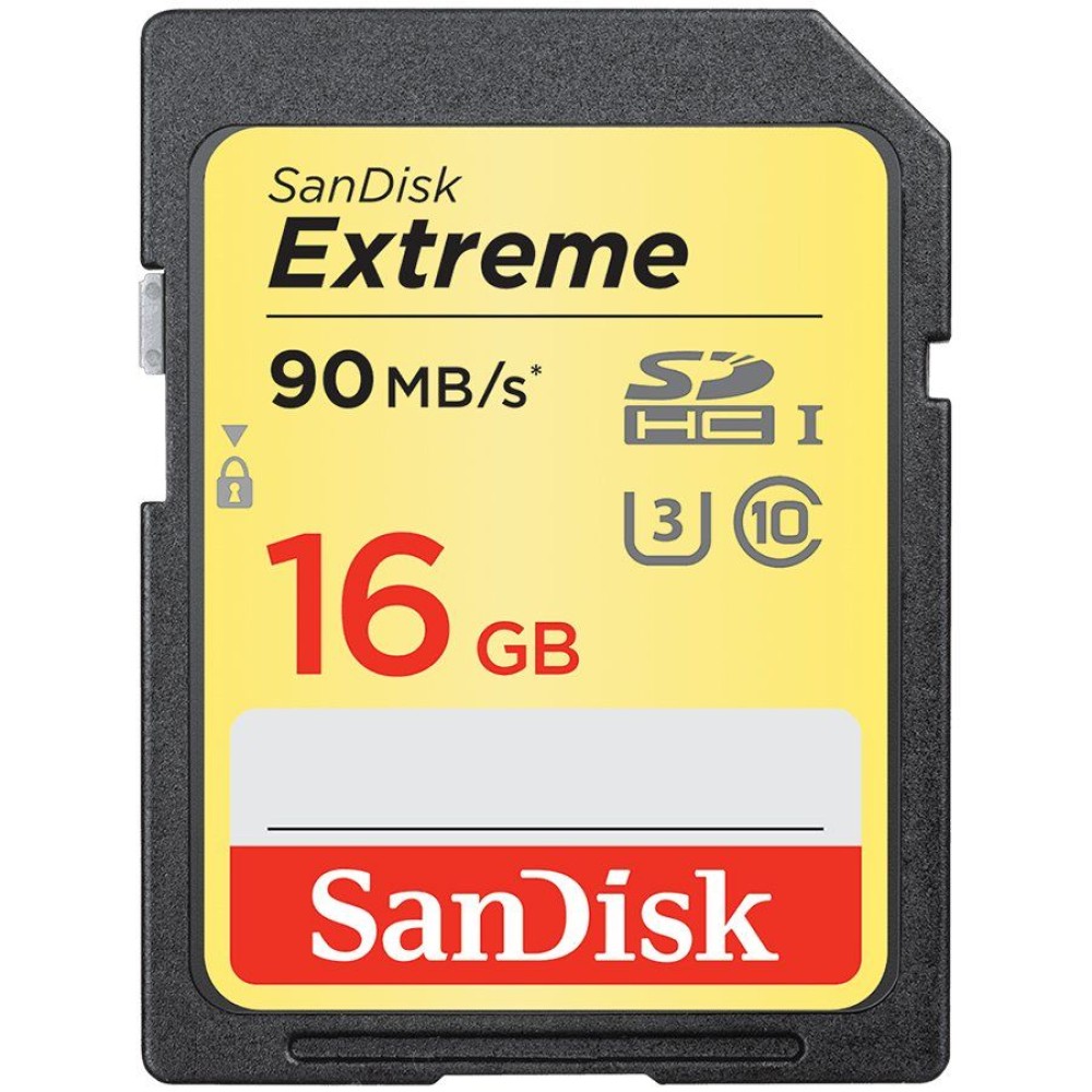 SanDisk Extreme SDHC Card 16GB 90MB/s Class 10 UHS-I U3 2-pack; EAN: 619659135317