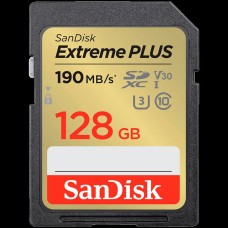 SANDISK Extreme PLUS 128GB SDXC Memory Card + 2 years RescuePRO Deluxe up to 190MB/s & 90MB/s Read/Write speeds, UHS-I, Class 10, U3, V30
