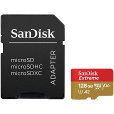 SanDisk Extreme microSDXC 128GB for Action Cams and Drones + SD Adapter 160MB/s A2 C10 V30 UHS-I U3; EAN: 619659170714