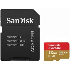 SanDisk Extreme microSDXC 512GB + SD Adapter + RescuePRO Deluxe 160MB/s A2 C10 V30 UHS-I U3