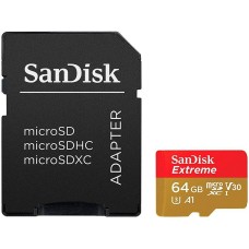 SanDisk Extreme microSDXC 64GB + SD Adapter + Rescue Pro Deluxe 160MB/s A2 C10 V30 UHS-I U3; EAN: 619659169770