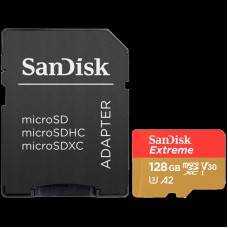 SANDISK Extreme microSDXC 128GB + SD Adapter + 1 year RescuePRO Deluxe up to 190MB/s & 90MB/s Read/Write speeds A2 C10 V30 UHS-I U3