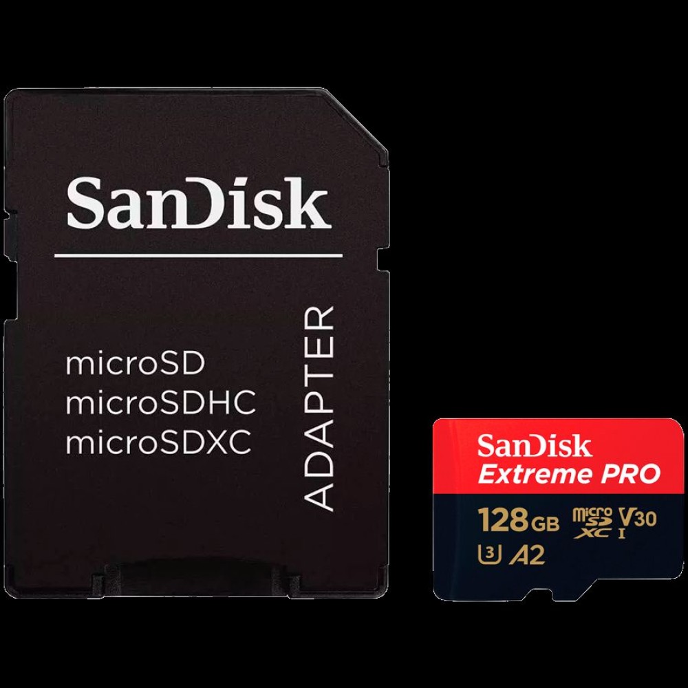 SanDisk Extreme PRO microSDXC 128GB + SD Adapter + 2 years RescuePRO Deluxe up to 200MB/s & 90MB/s Read/Write speeds A2 C10 V30 UHS-I U3, EAN: 619659188528