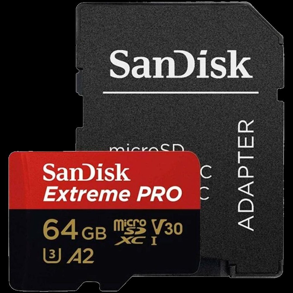 SanDisk Extreme PRO microSDXC 64GB + SD Adapter + 2 years RescuePRO Deluxe up to 200MB/s & 90MB/s Read/Write speeds A2 C10 V30 UHS-I U3, EAN: 619659188573