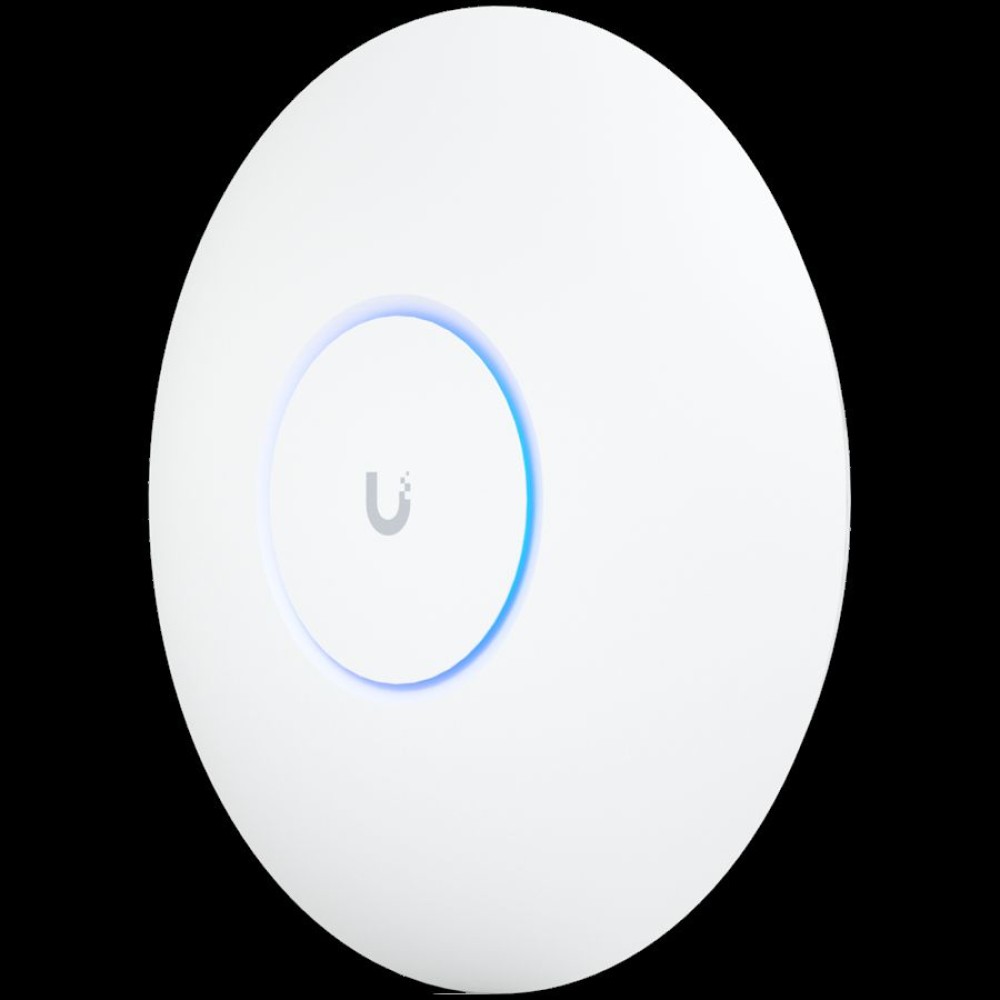 UBIQUITI U6 Pro; WiFi 6; 6 spatial streams; 140 m² (1,500 ft²) coverage; 350+ connected devices; Powered using PoE; GbE uplink.