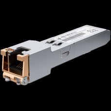 Ubiquiti UACC-CM-RJ45-1G SFP to RJ45 transceiver module that delivers 1 Gbps speed via a converted Ethernet connection.