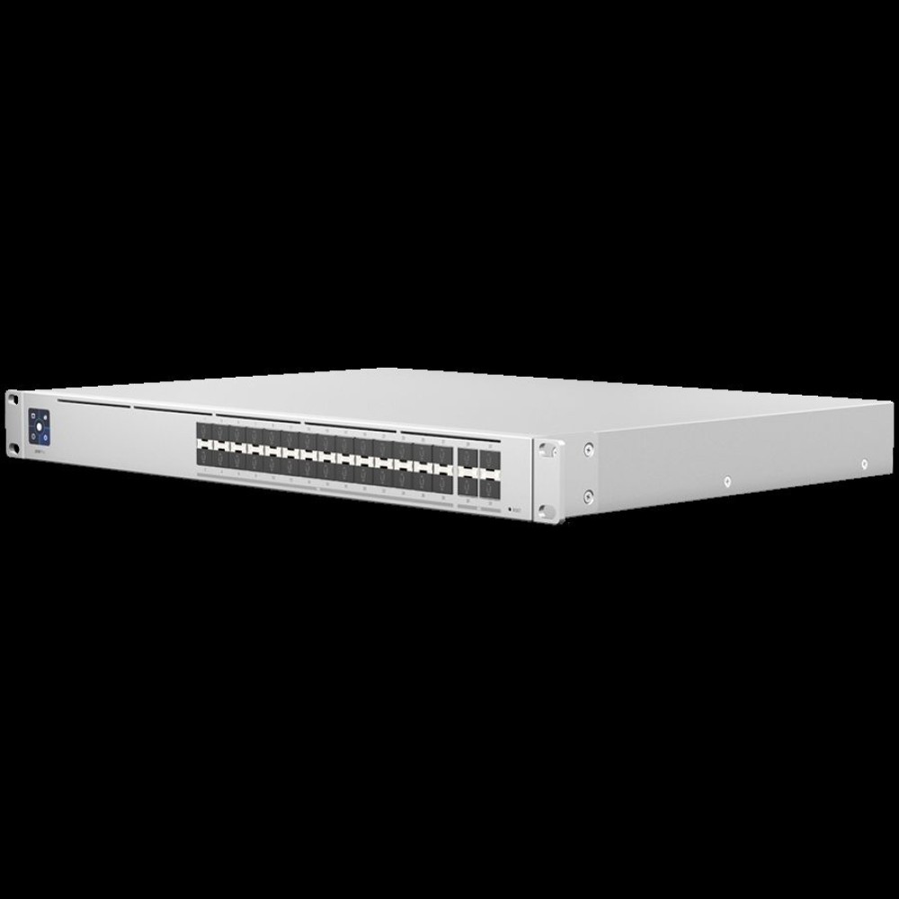 UBIQUITI Hi-Capacity Aggregation; (28) 10G SFP+ ports; (4) 25G SFP28 ports; DC power backup-ready; Layer 3 switching.