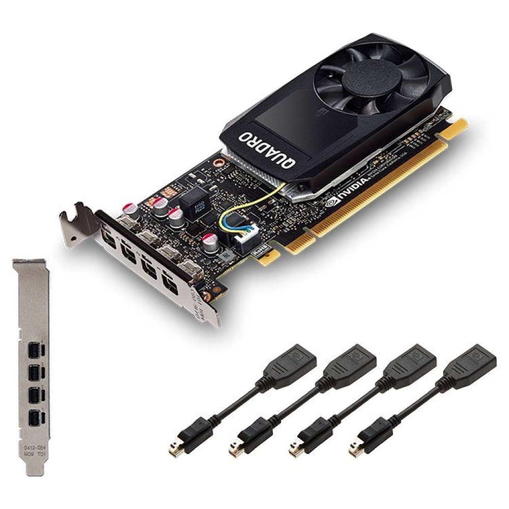 PNY NVIDIA Video Card Quadro P1000 GDDR5 4GB/128bit, 640 CUDA Cores, PCI-E 3.0 x16, 4xminiDP, Cooler, Single Slot, Low Profile (4xmDP-DP Cables, Full Size and Low Profile Bracket included)