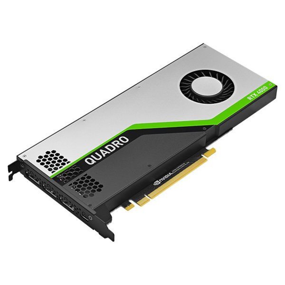 Видеоплата PNY NVIDIA Video Card Quadro RTX4000 GDDR6 8GB/256bit, 2304 CUDA Cores, 288 Tensor Cores, 36 RT Cores, PCI-E 3.0 x16, 3xDP, VirtualLink(USB Type-C), Cooler, Single Slot (DP to DVI Adapter, DP to HDMI Adapter, USB-C to DP Adapter incuded) 3yr. w